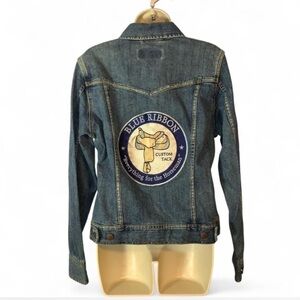 Cruel Girl Blue Denim Jacket blue ribbon custom tack embroidery size large NWT